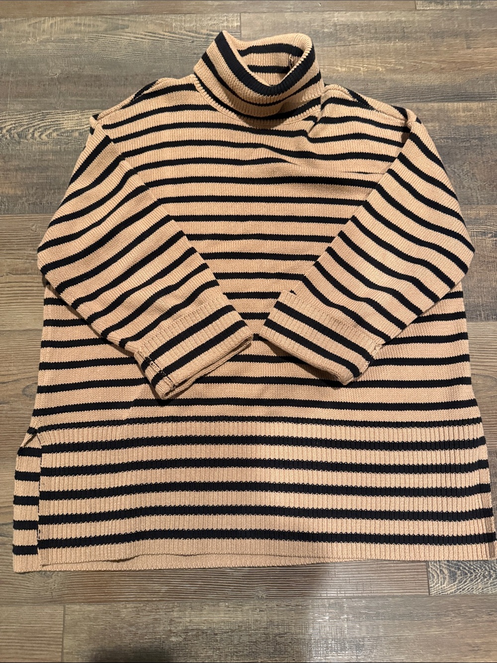 LOFT Striped Cowl Neck Sweater in Tan and Black